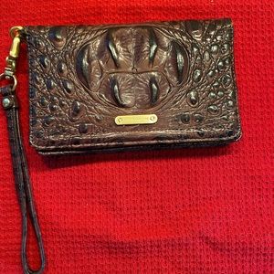 Brahmin wristlet in chocolate alligator leather